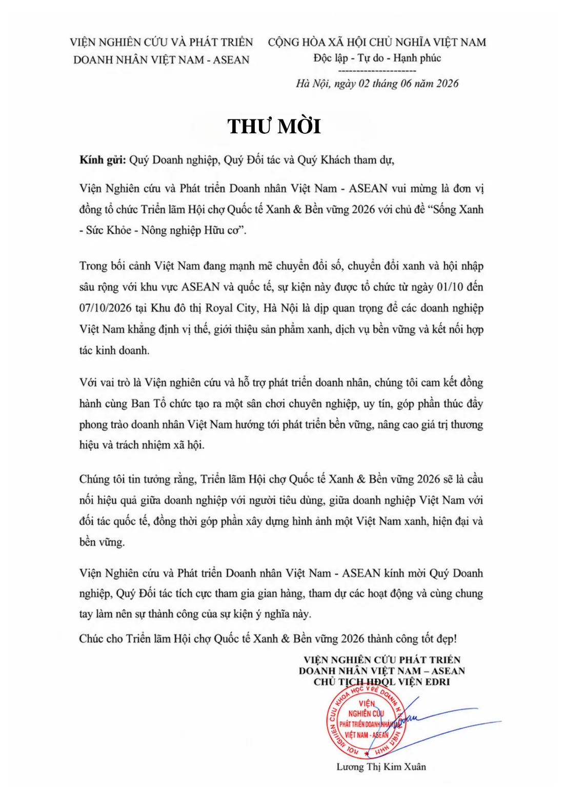 Thư mời tham gia triển lãm